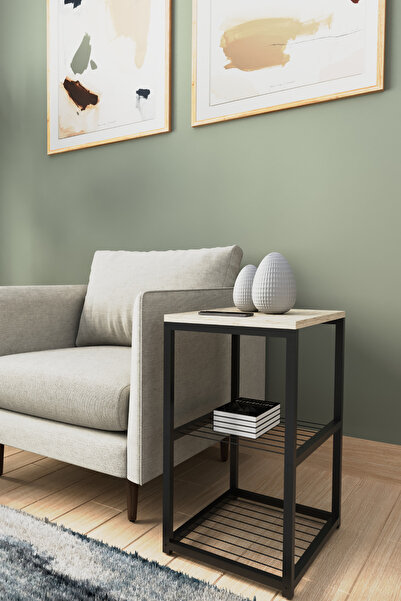 interGO Metal Ayaklı Dekoratif Tel Raflı Yan Sehpa