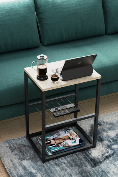 interGO Metal Ayaklı Dekoratif Tel Raflı Yan Sehpa