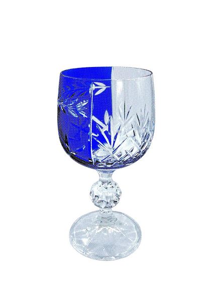 Kristal Market Handmade Crystal Bohemia Blue Double Color Decorative Presentation Stand Footed Goblet Coffee Side Water Glass
