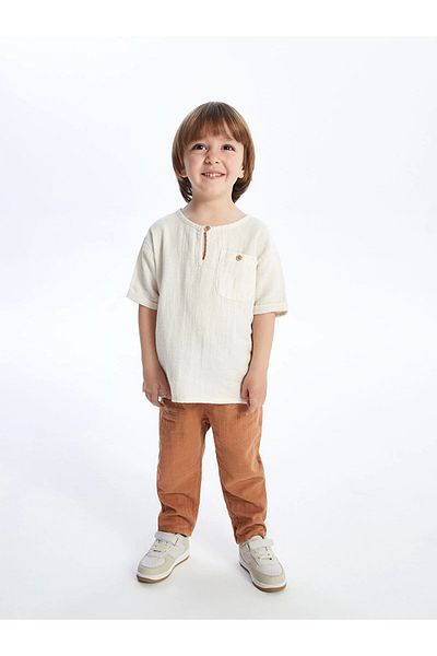 LC Waikiki Lcw Kids Beige Crew Neck Short Sleeve Baby Boy T-Shirt and Pants 2-Piece Set