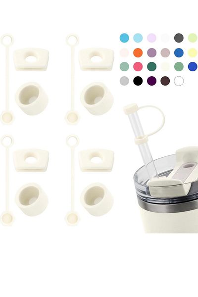 Yenigeldi 2 Sets (6 Pieces) Beige, Leakproof Set for Quencher 40 and 30 oz Thermos