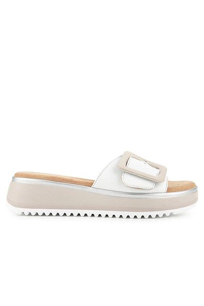 Hush Puppies İcyi 625203 Γυναικείες Παντόφλες Γνήσιο Δερμάτινο Λευκό