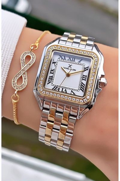 Daniel Klein Mrd11398 Silver Color Rectangular Case Women's Wristwatch with Bracelet Gift