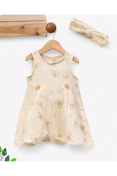 VOY KİDS Baby Girl Summer Puff Flowers Bandanna Muslin Jumpsuit