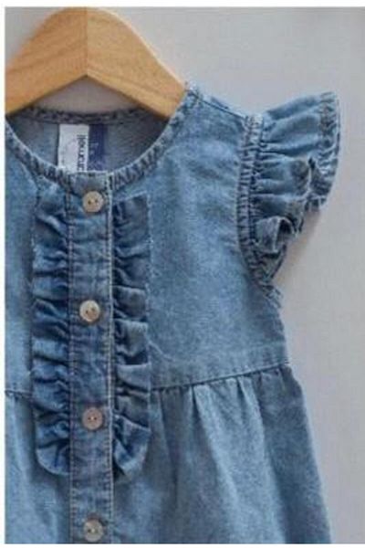 KIPIRIK BABY Baby Girl Denim Jumpsuit Jeans Ribbon Detailed Crown