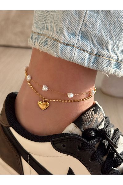h&b design jewel Steel 2 Piece Heart Anklet