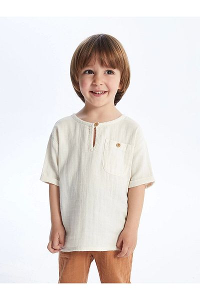 LC Waikiki Lcw Kids Beige Crew Neck Short Sleeve Baby Boy T-Shirt and Pants 2-Piece Set