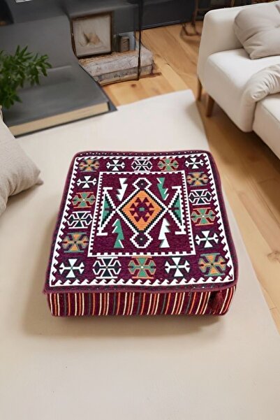 mdhomecarpet Otantik Şark Köşesi Halı Kumaşlı Orta Sehpa 60x60 cm 20 CM Yükse...