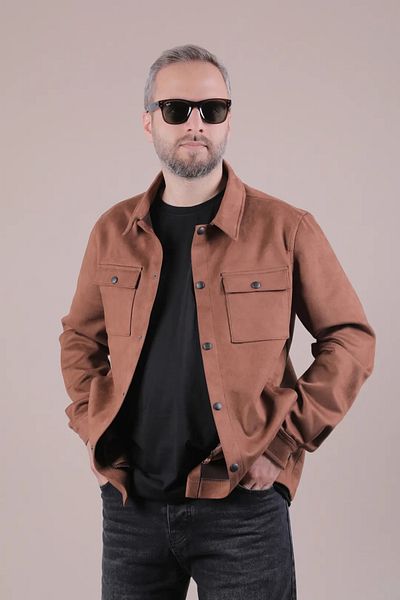 OHEPMODA Мъжка велурена риза с двоен джоб и копчета