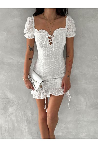 Ekim Store Rochie mini adunată cu detaliu feston