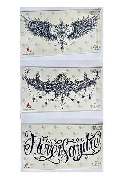 Airbrush Tattoo Çiçekli Kanat 3 Hafta Kalıcı 3 adet Sırt Göğüs için Büyük Boy...