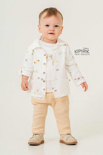 Caramell 3-Piece Baby Set Muslin Shirt Pant T-Shirt Giraffe Patterned