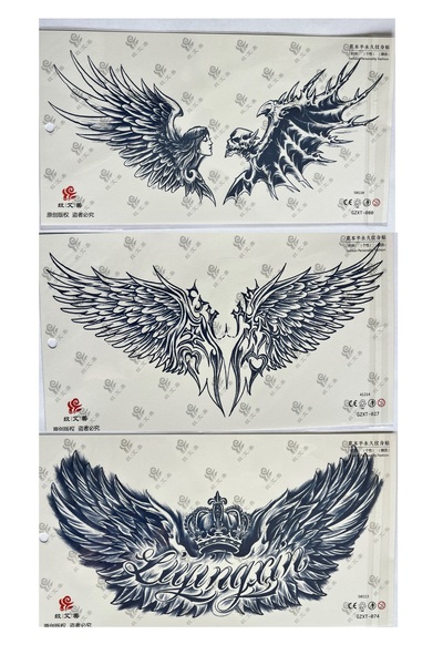 Airbrush Tattoo Hırçın Kanat 3 Hafta Kalıcı 3 adet Sırt Göğüs için Büyük Boy ...