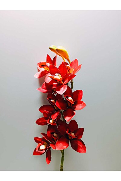 OSO HOME Yapay Islak Dokulu 10 Çiçekli A+A KaLiTe Singapur Orkide Kırmızı (75cm)