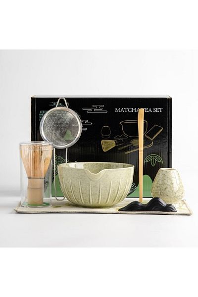 COOYA Matcha Set, Matcha Tea Set 7Pcs with Matcha Bowl, Bamboo Whisk, Scoop, Stainless Steel Sifter