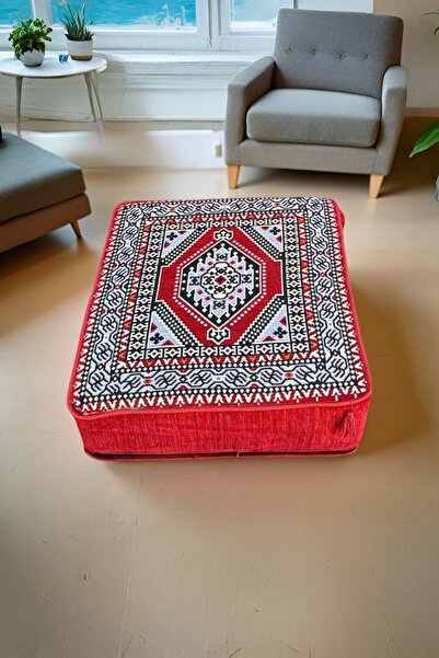 mdhomecarpet Otantik Şark Köşesi Halı Kumaşlı Orta Sehpa 60x60 cm 20 CM Yükse...