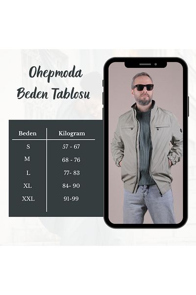 OHEPMODA Αδιάβροχο ανδρικό εποχιακό μπουφάν με λεπτομέρεια γιακά