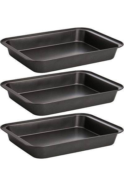 ALMUFARREJ 3 Pack Rectangle Baking Pan, Non-stick Cake Pans For Oven, 13 X 9 Inch Deep Cookie Sheet Tra
