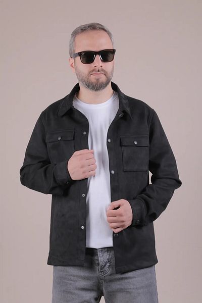 OHEPMODA Мъжка велурена риза с двоен джоб и копчета