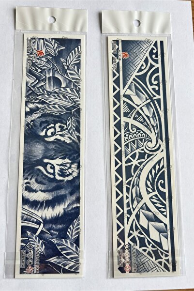 Airbrush Tattoo Kaplan 3 Hafta Kalıcı 2 Adet Kol Bacak için Şerit Geçici Dövme Seti