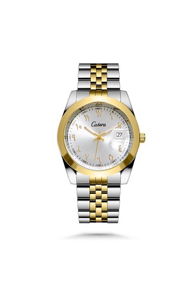 catera Caterra Men's Watch - Silver and Gold Arabic Numerals, White Dial