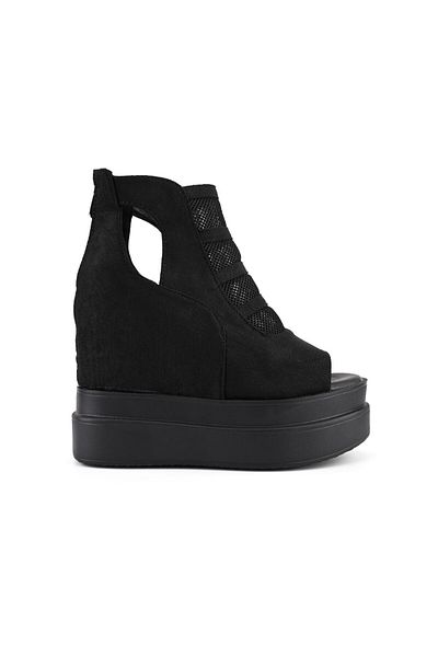 Tmall Sandale de dama,Cu platforma,Din Piele Ecologica Intoarsa,SA19,Negru