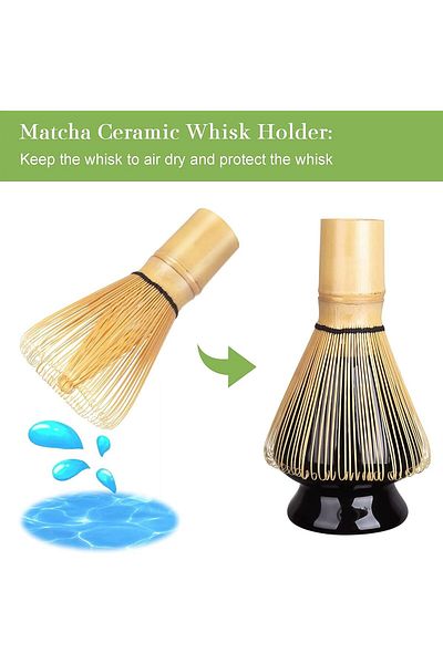 X LOT Matcha Whisk Set - 3 Pieces, Handmade Bamboo with Ceramic Holder, 100-Prong Whisk for Japanese Match