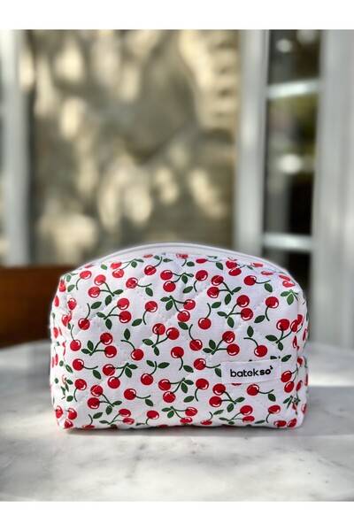 Batekso Mini Cherry Pattern Makeup Bag - Medium Size
