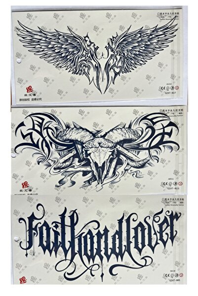 Airbrush Tattoo Yazılı Kanat 3 Hafta Kalıcı 3 adet Sırt Göğüs için Büyük Boy ...