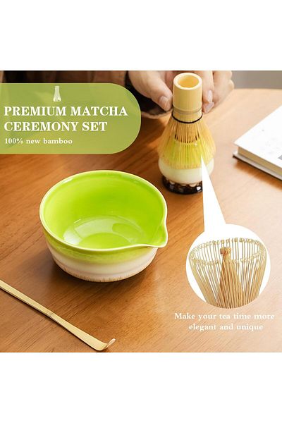COOYA 4 PCS Matcha Set, Matcha Bowl, Matcha Bamboo, Whisk Scoop Sifter, Matcha Whisk Holder