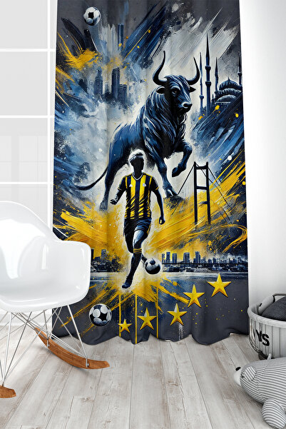 Bertille Home Children's and Baby's Room Yellow Navy Blue Fan Football Series...