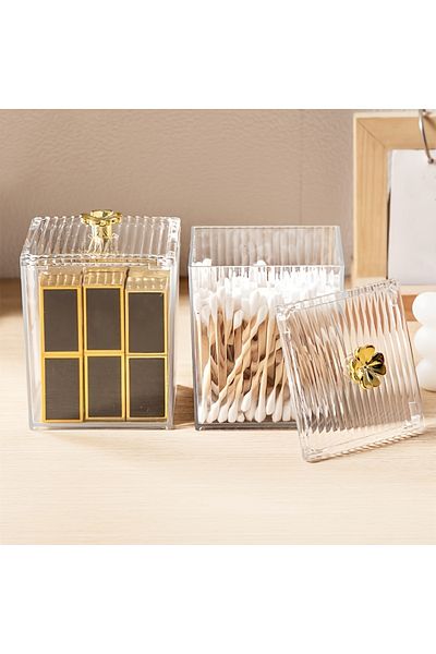 Choice 2PCS Storage Box Acrylic Dust-Proof Transparent Jewelry Box Makeup Removal Cotton Swab Lipstick Cont