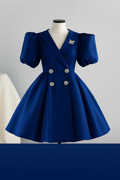 MUSGEM Special Design Umay Model Navy Blue Color Stone Accessory Girl's Evening Dress