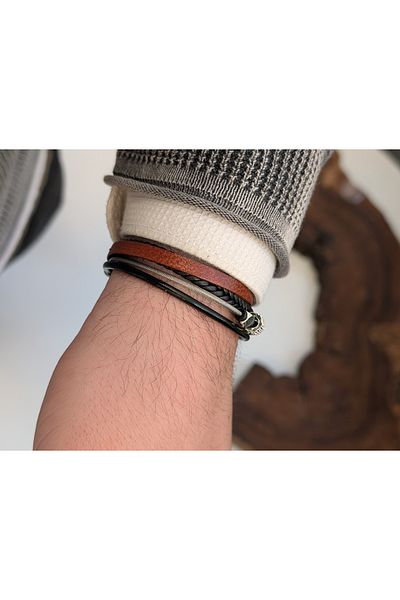 cheetah quality Zircon Stone Custom Made Genuine Leather Men's Bracelet