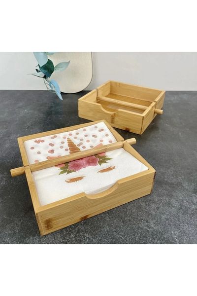kamptek kamp teknolojisi Kamptek Wooden Square Bamboo Decor Napkin Holder Kitchen Dining Table