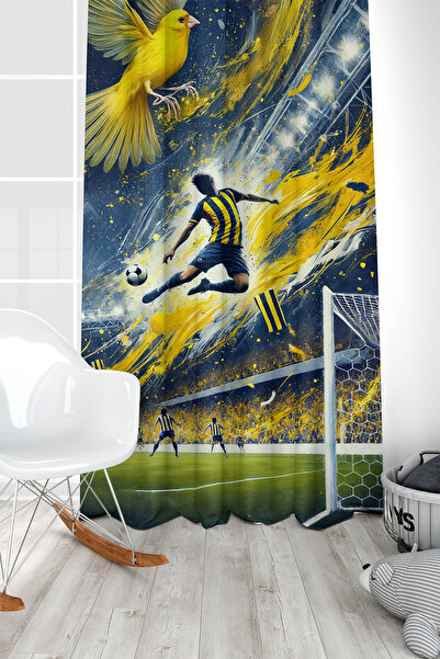 Bertille Home Children's and Baby's Room Yellow Navy Blue Fan Football Series...