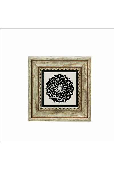 Sadrazam Pictură rotundă din piatră naturală imprimată cu model Rumi (20 X 20 KD-90)