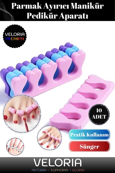 Veloria Premium Series Flexible Soft Finger Separator Nail Polish Non-Smearing Sponge Manicure Pedicure Apparatus 10 Pieces