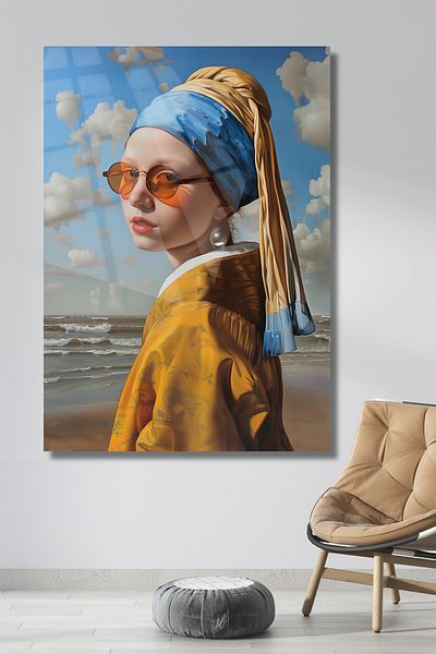 glassartdesign Fata cu cercei de perle Pictură pe sticlă irezistibilă 2 Pictură modernă Pictură pentru sufragerie