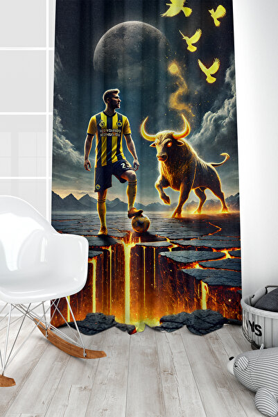 Bertille Home Children's and Baby's Room Yellow Navy Blue Fan Football Series...