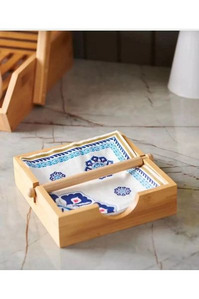 kamptek kamp teknolojisi Kamptek Wooden Square Bamboo Decor Napkin Holder Kitchen Dining Table