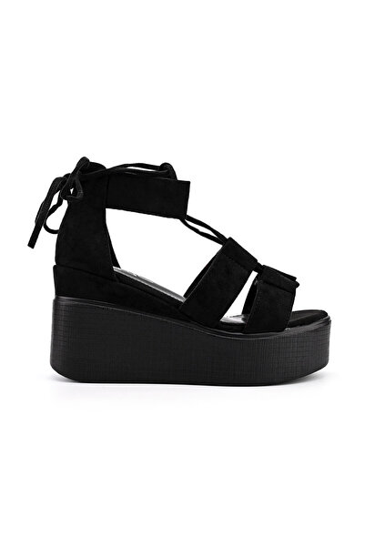 Tmall Sandale de dama,Cu platforma,Din Piele Ecologica Intoarsa,SA12,Negru