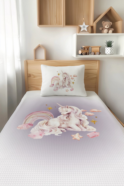 Talia Home Purple Unicorn Patterned Single Children's Pique Set Tlap-321