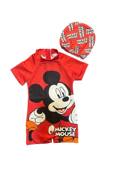YUMİYUMM Boy's Character Printed Red Cap and Hidden Zipper Jumpsuit Swimsuit