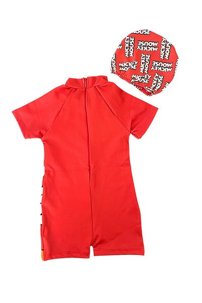 YUMİYUMM Boy's Character Printed Red Cap and Hidden Zipper Jumpsuit Swimsuit