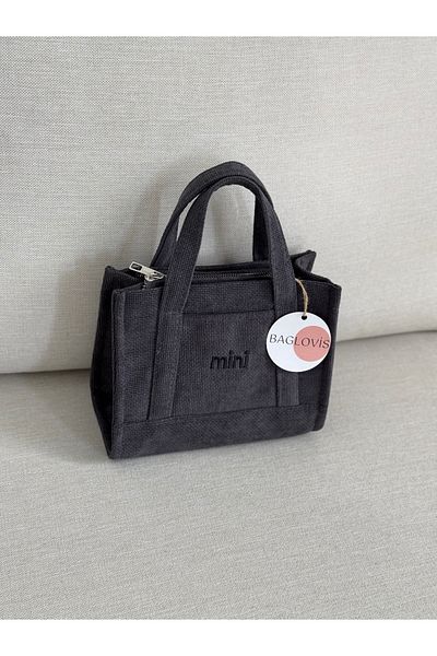 BAGLOVİS Small Shoulder Bag with Long Strap with Ruined Front and Mini Embroidered Dark Gray Color En20 Uzn16