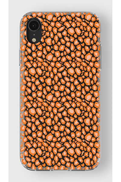 moonset Iphone XR Uyumlu Turuncu Leopar Tasarımlı Baskılı Şeffaf Telefon Kılıfı