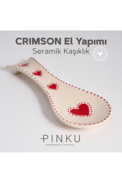 PINKU Ceramics Crimson Kalpli El Yapımı Seramik Kaşıklık -kirli Kaşık Altlığı...