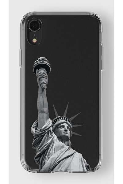 moonset Iphone XR Uyumlu Özgürlük Heykeli Tasarımlı Baskılı Şeffaf Telefon Kı...