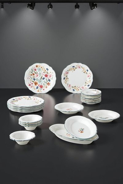 English Home Botaniği 26 Piece 6 Person Porcelain Breakfast Dinner Set